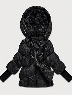 Dámska bunda s pletenými manžetami, oversize, čierna (B6078-1)