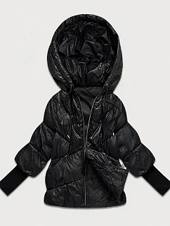 Dámska bunda s pletenými manžetami, oversize, čierna (B6078-1)