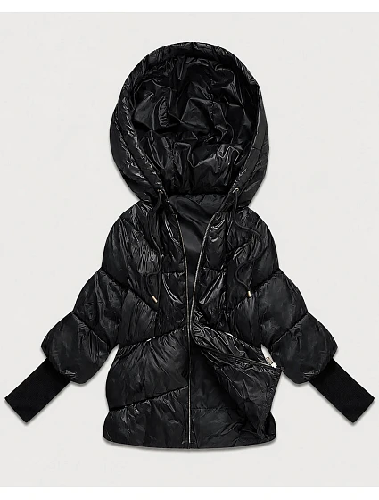 Dámska bunda s pletenými manžetami, oversize, čierna (B6078-1)