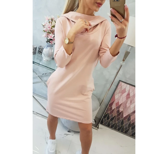 Šaty s kapucňou a vreckami tmavo púdrovo ružové