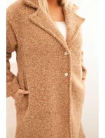 Dámský kabát Plus Size s vlnou a velkým límcem camelový