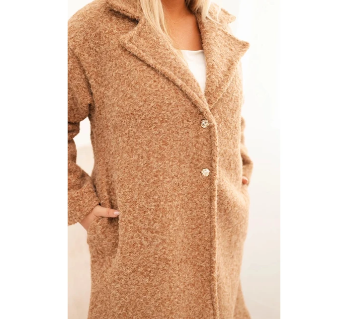 Dámský kabát Plus Size s vlnou a velkým límcem camelový