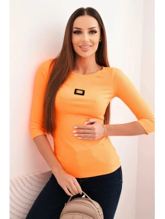 Dámska pruhovaná blúzka s 3/4 rukávmi a ozdobnou nášivkou oranžová