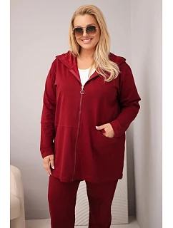 Dámská bavlněná souprava Plus Size s mikinou a kalhotami bordó
