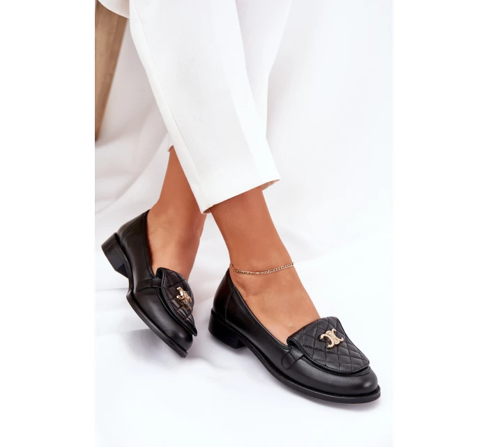Kožené mokasíny se zlatou ozdobou černé model 21686509 - Laura Messi