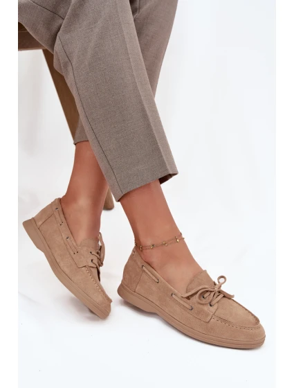 Dámske mokasíny s plochou podrážkou a šnurovaním Zalina - béžová