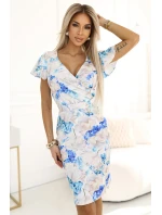 Šaty NINA s obálkovým výstřihem, rukávy a páskem MODRÉ model 21052938 - numoco