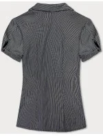 Tmavě modrá pruhovaná halenka s krátkými rukávy model 18462754 - Forget me not FASHION Tmavě modrá pruhovaná halenka s krátkými rukávy model 18462754 - Forget me not FASHION