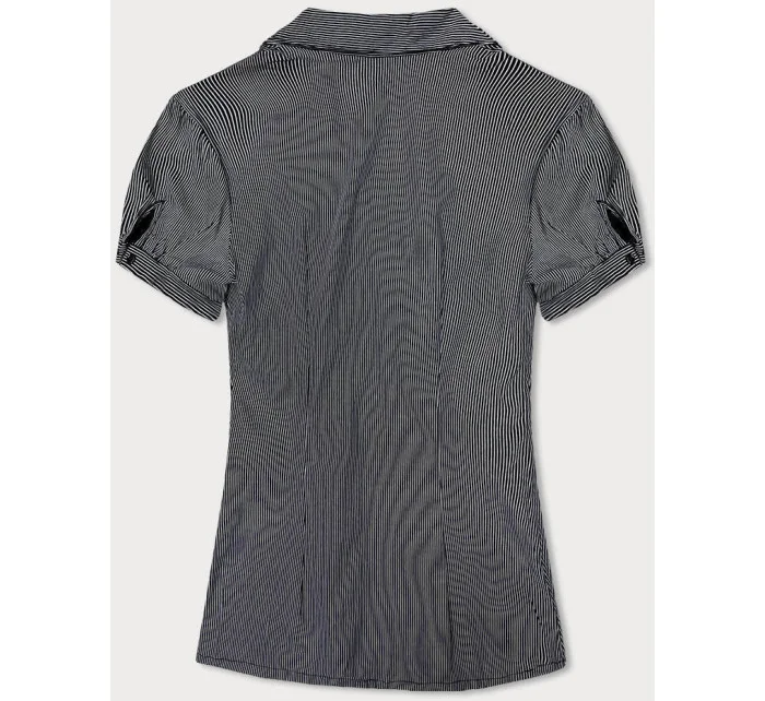 Tmavě modrá pruhovaná halenka s krátkými rukávy model 18462754 - Forget me not FASHION Tmavě modrá pruhovaná halenka s krátkými rukávy model 18462754 - Forget me not FASHION