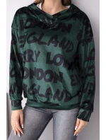Dámska oversize mikina s kapucňou s potlačou tmavozelená