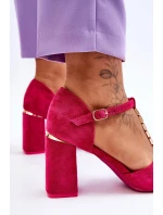 Zamszowe Sandały Na Obcasie Z Cyrkoniami Fuksja Aniya