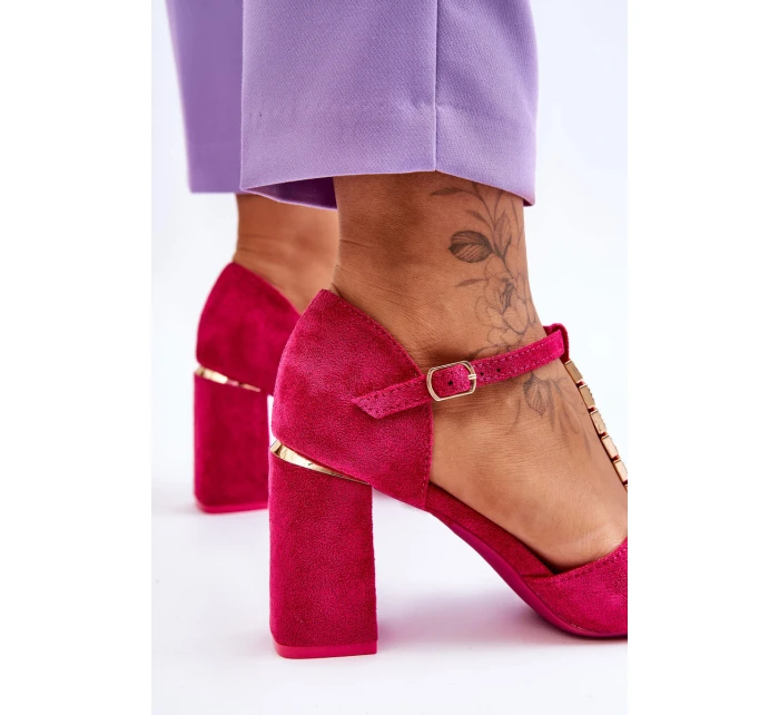 Zamszowe Sandały Na Obcasie Z Cyrkoniami Fuksja Aniya