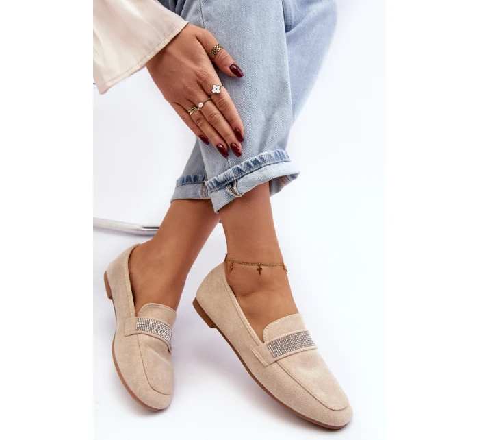 Damskie Mokasyny Z Cyrkoniami Beżowe Ralrika