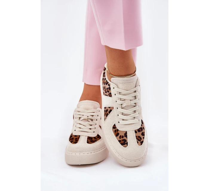 Dámské sneakers s leopardím vzorem na platformě béžové model 21689446 - Boto Dámské sneakers s leopardím vzorem na platformě béžové model 21689446 - Boto