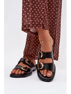 Dámské pantofle se zlatými sponami Černé Danelle