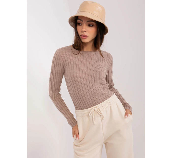 Sweter PM SW model 18909266 ciemny bezowy - FPrice Sweter PM SW model 18909266 ciemny bezowy - FPrice