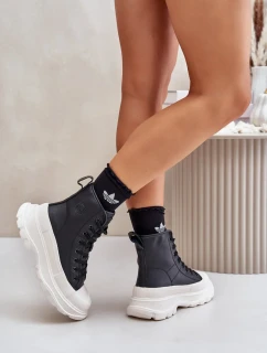 Kožené zateplené tenisky na pevnej platforme Big Star Black