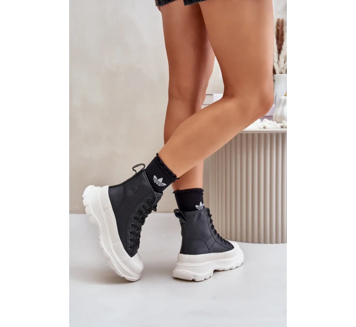 Kožené zateplené tenisky na pevnej platforme Big Star Black