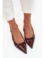 Dámske lakované lodičky na ihlovom podpätku s mašľou Olvena - čokoládové Dámske lakované lodičky na ihlovom podpätku s mašľou Olvena - čokoládové