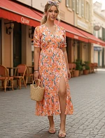 Dámske midi šaty s kvetinovým vzorom oranžové FashionStreet EY2657