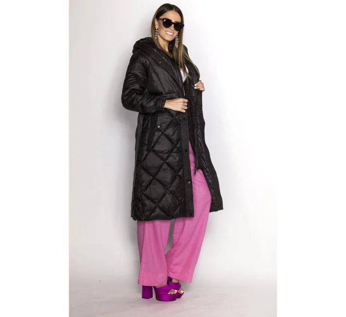 Čierna dlhá dámska páperová bunda (ag1-j9081)