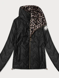 Dwustronna pikowana kurtka ze stójką Goodlookin czarna-panterka (B8579-1)