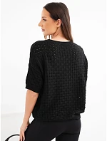 Dámský bavlněný model 22391368 svetr s krátkým rukávem černý - K-Fashion