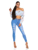 Dámsky sexy volánový top Carmen T80149 Ružová s kvetinovým vzorom - Style fashion