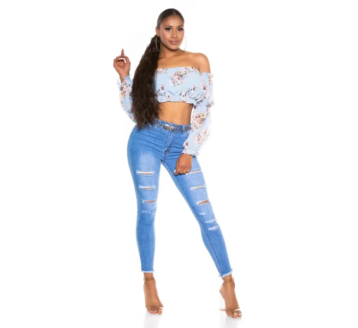 Dámsky sexy volánový top Carmen T80149 Ružová s kvetinovým vzorom - Style fashion