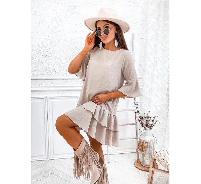 Béžové dámské bavlněné šaty s volánky model 20514960 - Moon