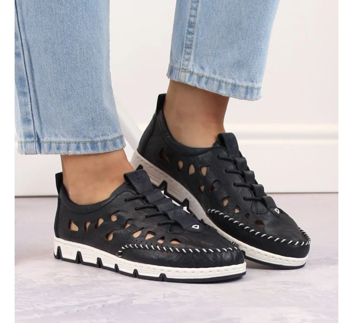 W modrá kožená polobotka s podrážkou model 19737391 - Rieker W modrá kožená polobotka s podrážkou model 19737391 - Rieker