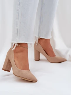 Czółenka Damskie Na Słupku Eko Zamszowe Ciemnobeżowe Florena