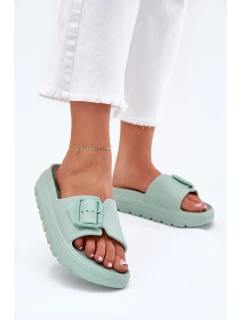 Klapki Damskie Piankowe Na Platformie Z Klamrą Zielone Viasara