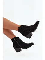 Botki Damskie Ażurowe Na Obcasie S.Barski HY52-529 Czarne Botki Damskie Ażurowe Na Obcasie S.Barski HY52-529 Czarne