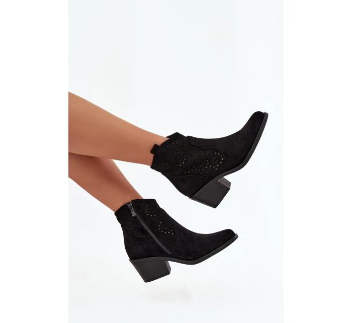 Botki Damskie Ażurowe Na Obcasie S.Barski HY52-529 Czarne Botki Damskie Ażurowe Na Obcasie S.Barski HY52-529 Czarne