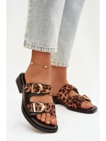 Dámské pantofle se zlatými sponami Leoparda Černo-hnědé Danelle