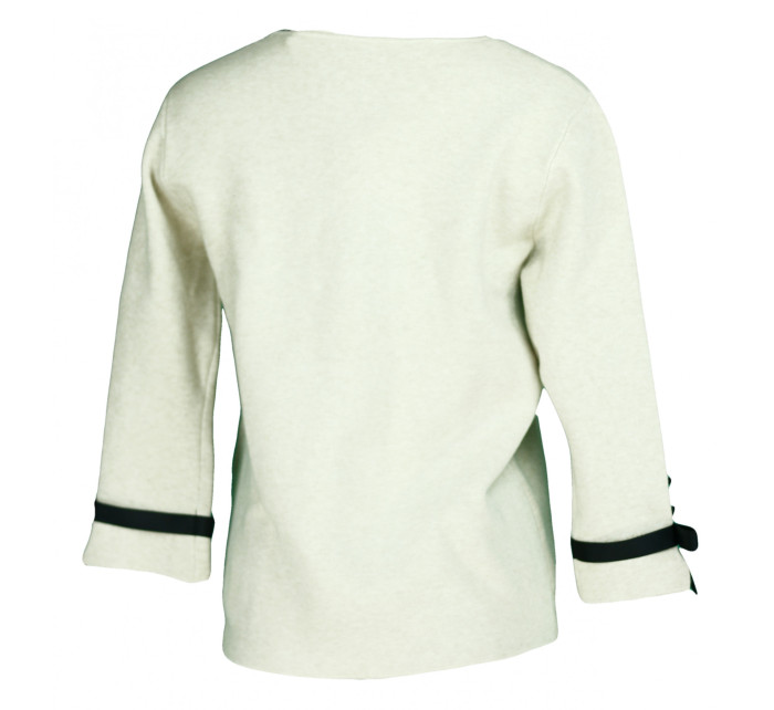 Dámsky sveter na rukávoch zdobený bielym plisovaným volánikom a čiernou stužkou SW 0202 - Gemini