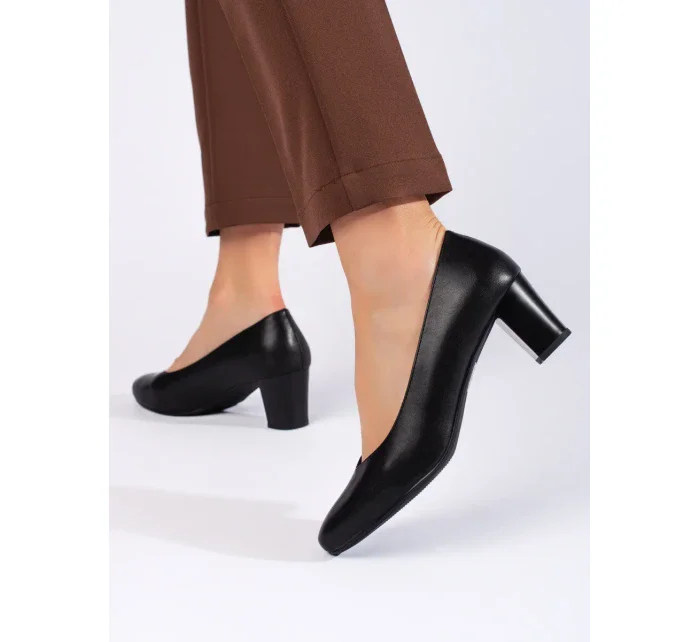 Trendy černé dámské lodičky na širokém podpatku Trendy černé dámské lodičky na širokém podpatku