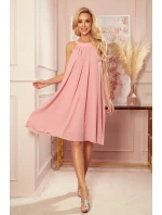 dámské šifonové šaty v pudrově růžové barvě s vázáním model 15740646 - numoco dámské šifonové šaty v pudrově růžové barvě s vázáním model 15740646 - numoco