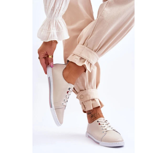 Dámské kožené tenisky béžové model 21615788 - S.Barski