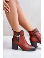 Dámské boty na podpatku s a páskem hnědé model 21674038 - Boto