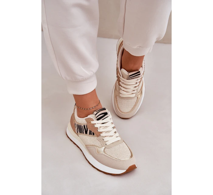 Buty Sportowe Damskie Na Platformie Zebra Beżowe Davinara