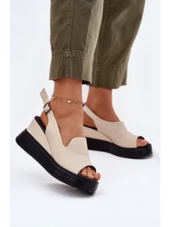 Skórzane Damskie Sandały Na Koturnie Artiker 54C0401 Beżowe