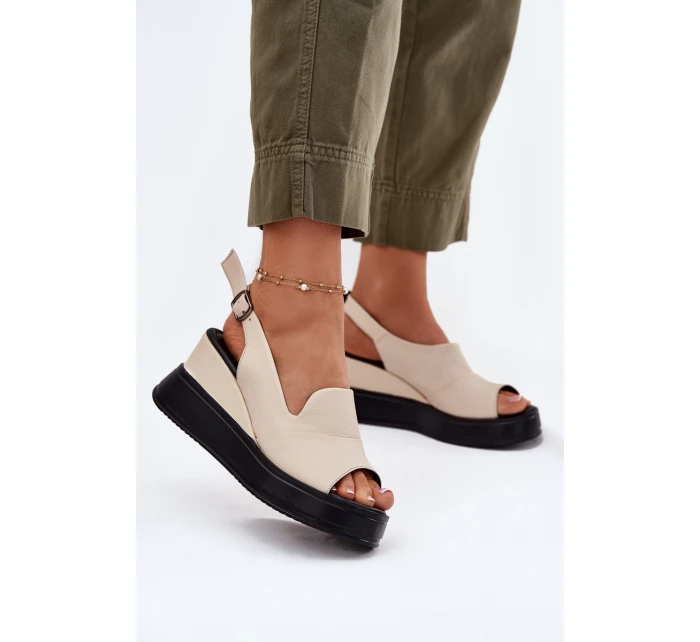 Skórzane Damskie Sandały Na Koturnie Artiker 54C0401 Beżowe Skórzane Damskie Sandały Na Koturnie Artiker 54C0401 Beżowe