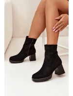 Dámské Botky Na Podpatku Z Eko Semiše Se Zipem Černé model 21705632 - Boto Dámské Botky Na Podpatku Z Eko Semiše Se Zipem Černé model 21705632 - Boto