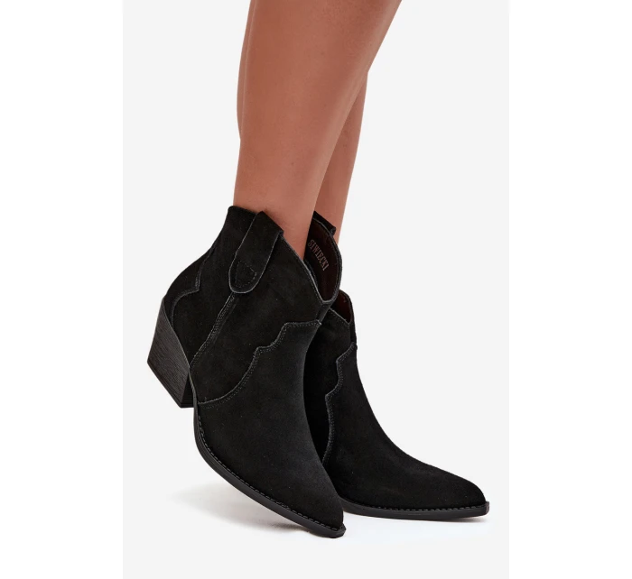 Nazouvací dámské kozačky z přírodního semiše černé model 21713735 - Boto