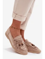 Dámské mokasíny s třásněmi a korálky Béžové Teressa