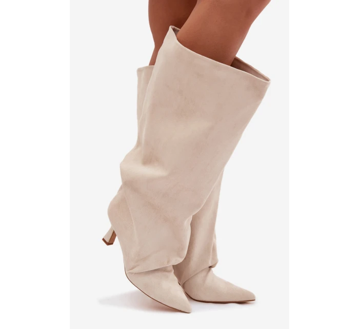 Kozačky s širokou horní částí a žebrováním na podpatku Béžové Harela