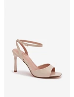 Dámské sandály na podpatku z umělé kůže béžové model 22107023 - Boto