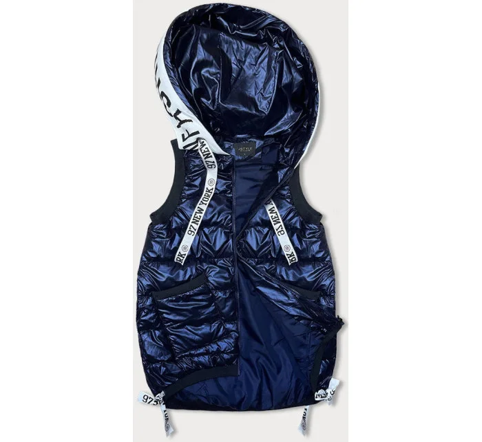 Tmavomodrá dámska vesta so sťahovacími lemami (16M9115-215)